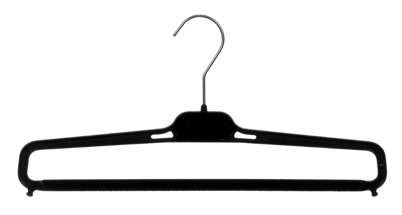 International Hanger, Black Plastic Tubular Clothes Hangers with Pant Bar  and Hooks for Straps, 36 Pack